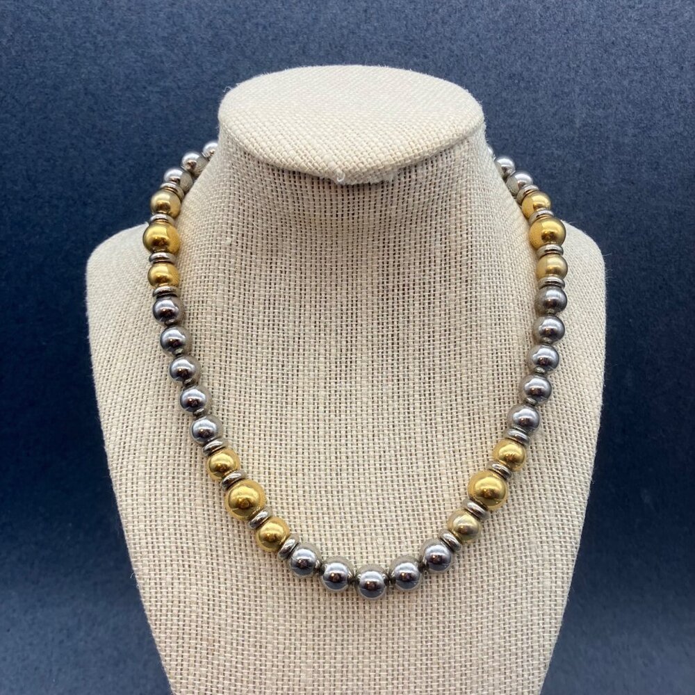 Napier Gold Silver Necklace 17 In Vintage Beaded Retro Classic Elegant Glam Irid